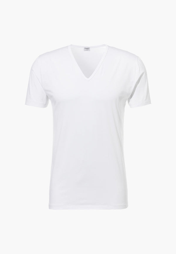 Pure Comfort | T-Shirt Short Sleeve V-Neck - white - ZIMMERLI