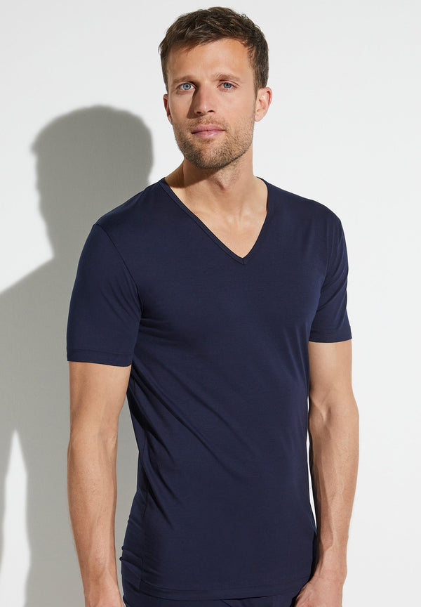 Pure Comfort | T-Shirt Short Sleeve V-Neck - navy - ZIMMERLI