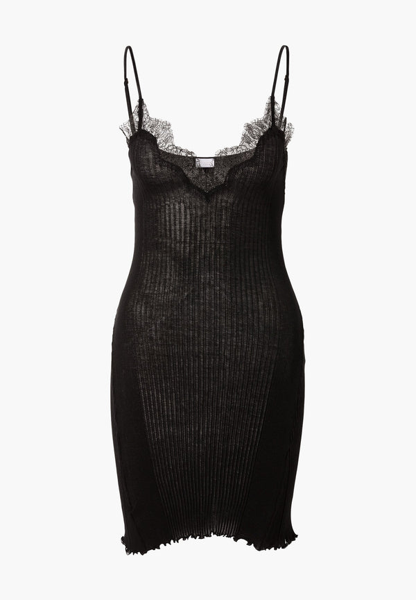 Richelieu | Negligee, iconic rib with eyelash lace - black