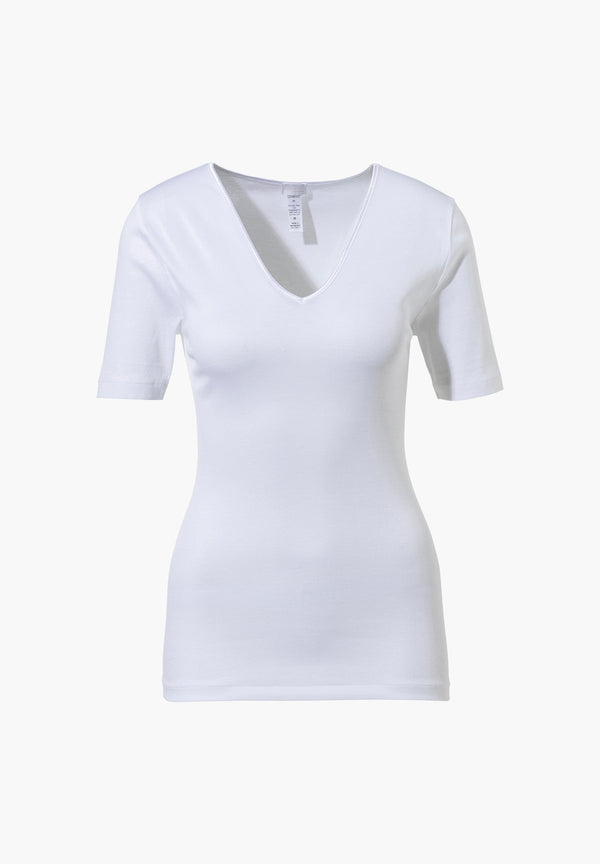 Cotton de Luxe | T-Shirt Short Sleeve V-Neck - white - ZIMMERLI