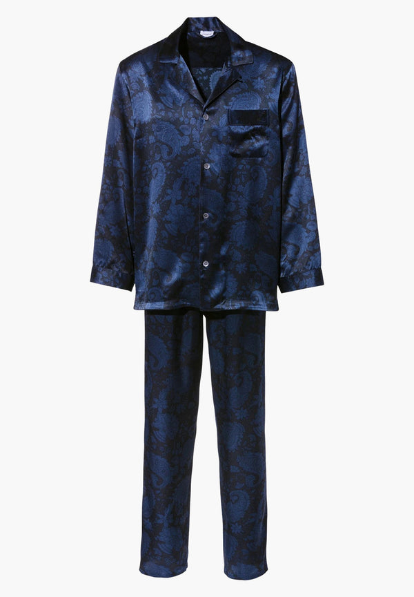 Silk Nightwear | Pyjama Long - paisley dark blue - ZIMMERLI