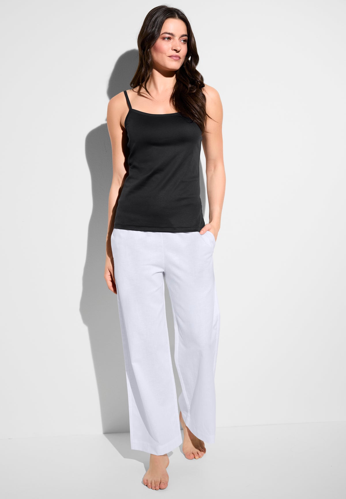 Linen Blend | Hose lang - weiss