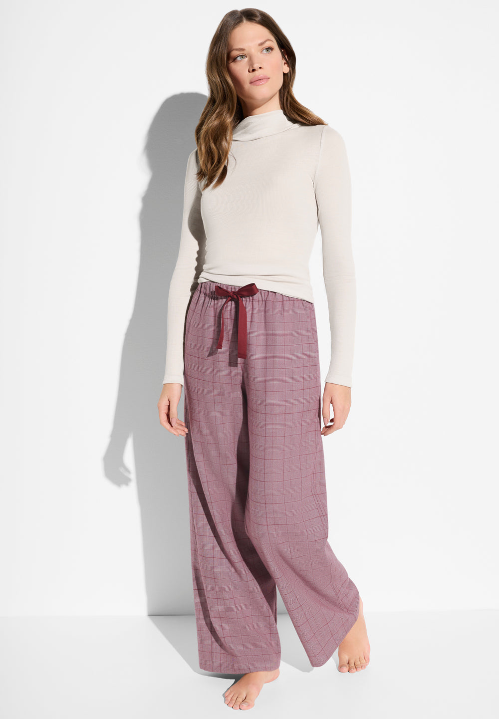 Flannel Merino Blend | Pants Long - burgundy check