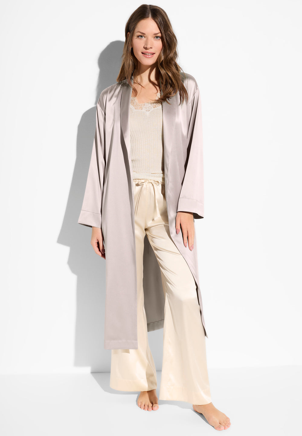 Luxury Silk | Morgenmantel lang - silver lilac