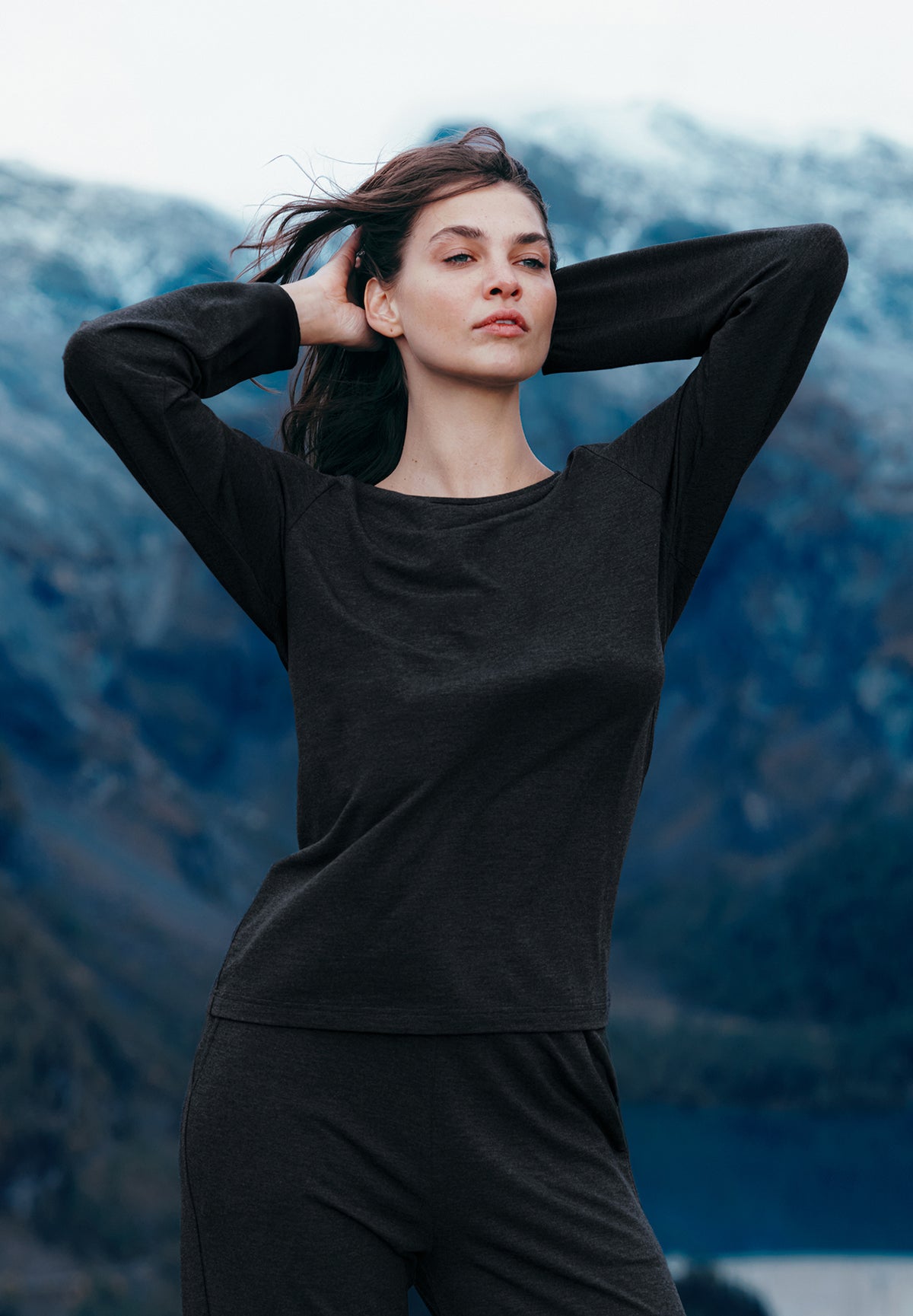 Soft Lounge | T-Shirt Long Sleeve - dark grey mélange