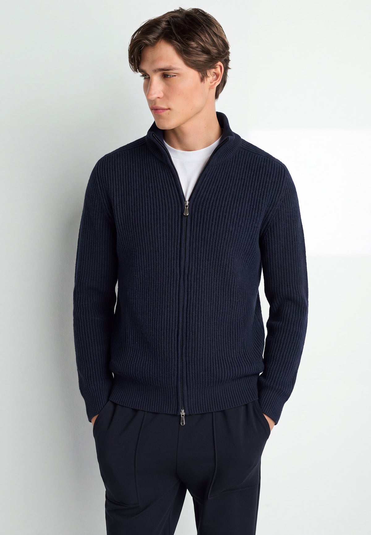 Luxury Cashmere Jacke | 100% Kaschmir, Gestrickt, Zwei-Wege-Reissverschluss, Regular Fit - navy