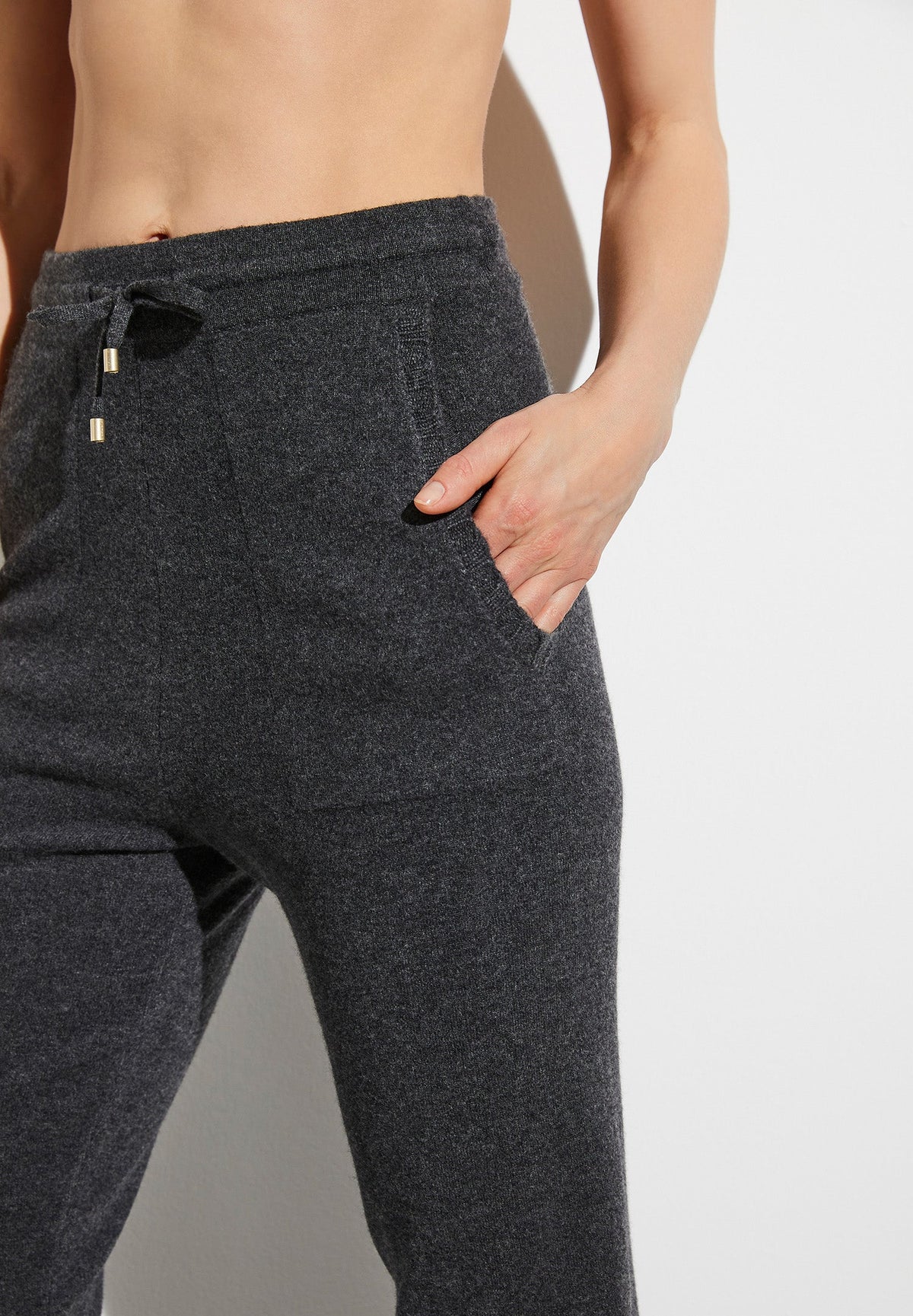 Flat Knit | Hose lang - dunkelgrau mélange