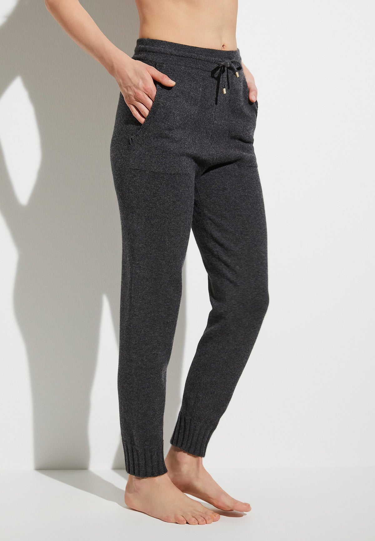 Flat Knit | Hose lang - dunkelgrau mélange
