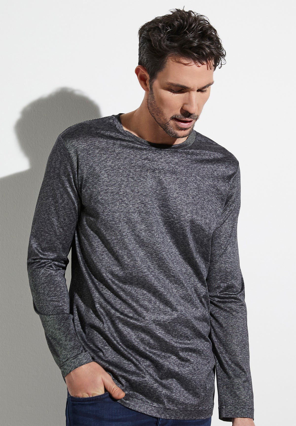 Cotton/Silk Stripes | T-Shirt à manches longues - black