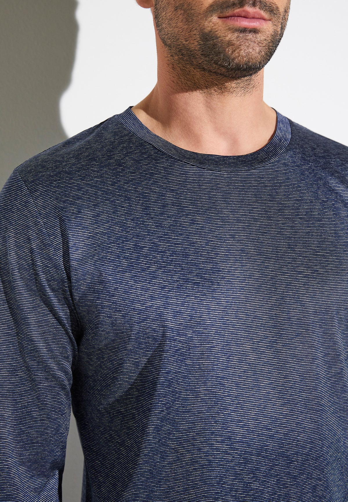 Cotton/Silk Stripes | T-Shirt à manches longues - navy