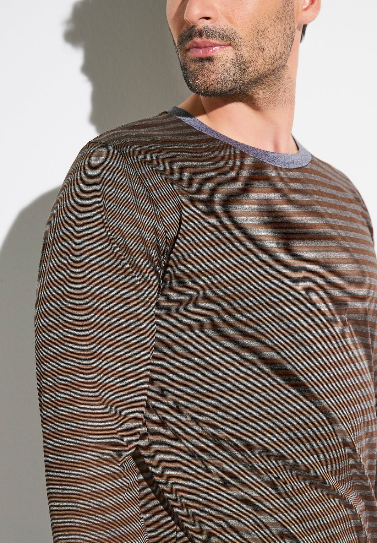 Silk/Cotton Stripes X Sea Island | Pyjama longues - brown stripes