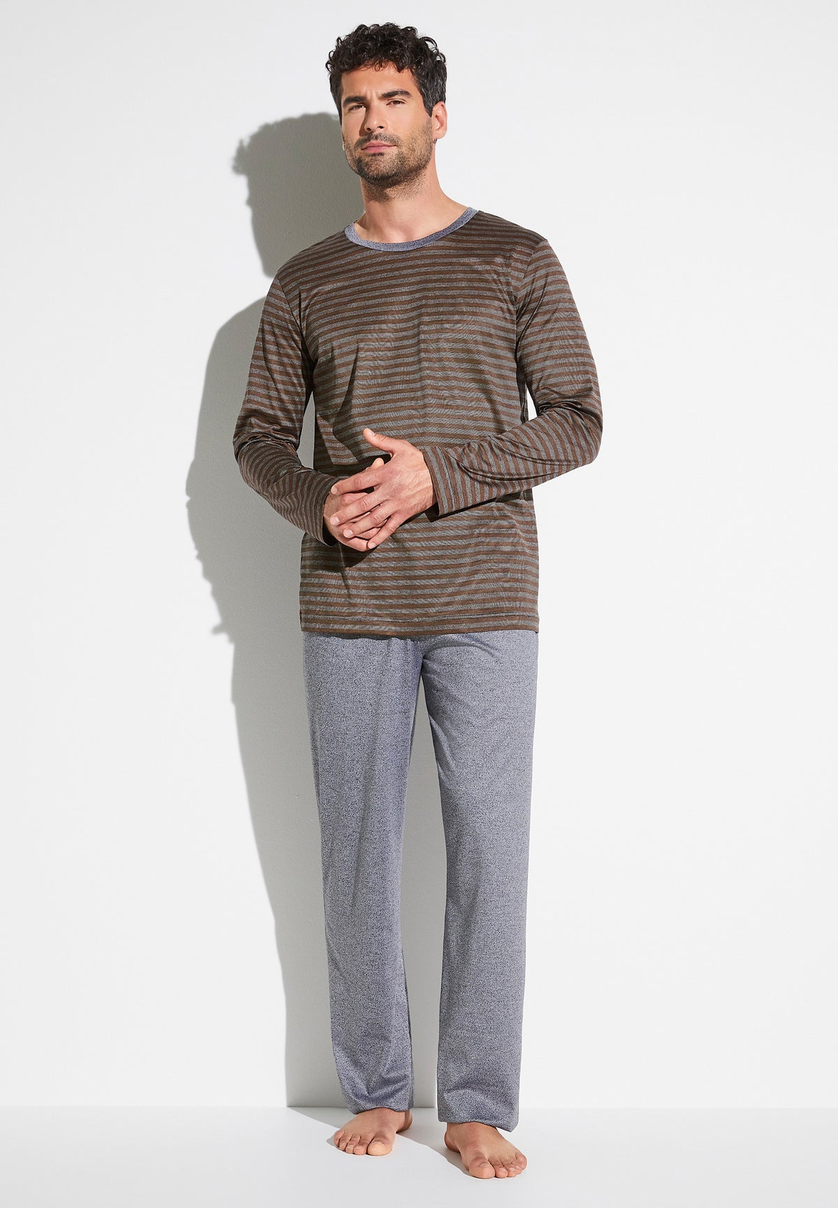 Silk/Cotton Stripes X Sea Island | Pyjama longues - brown stripes