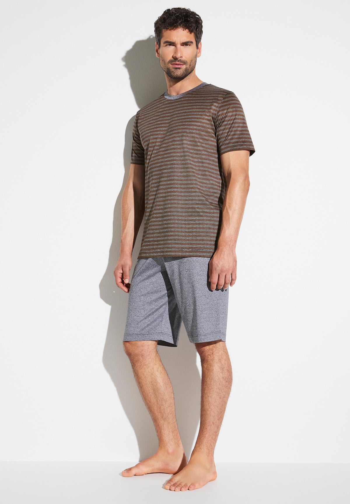 Silk/Cotton Stripes X Sea Island | Pyjama court - brown stripes
