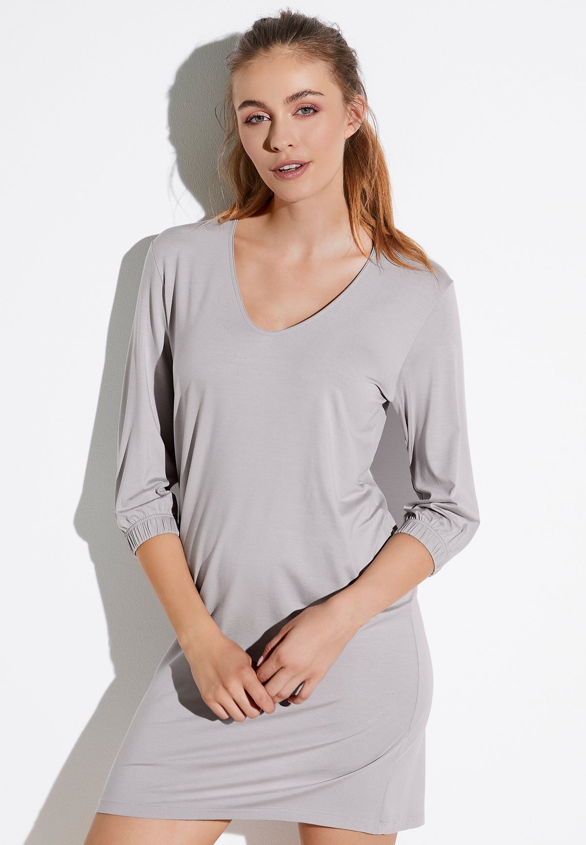 Pureness | Robe courte manches 3/4 - stone grey