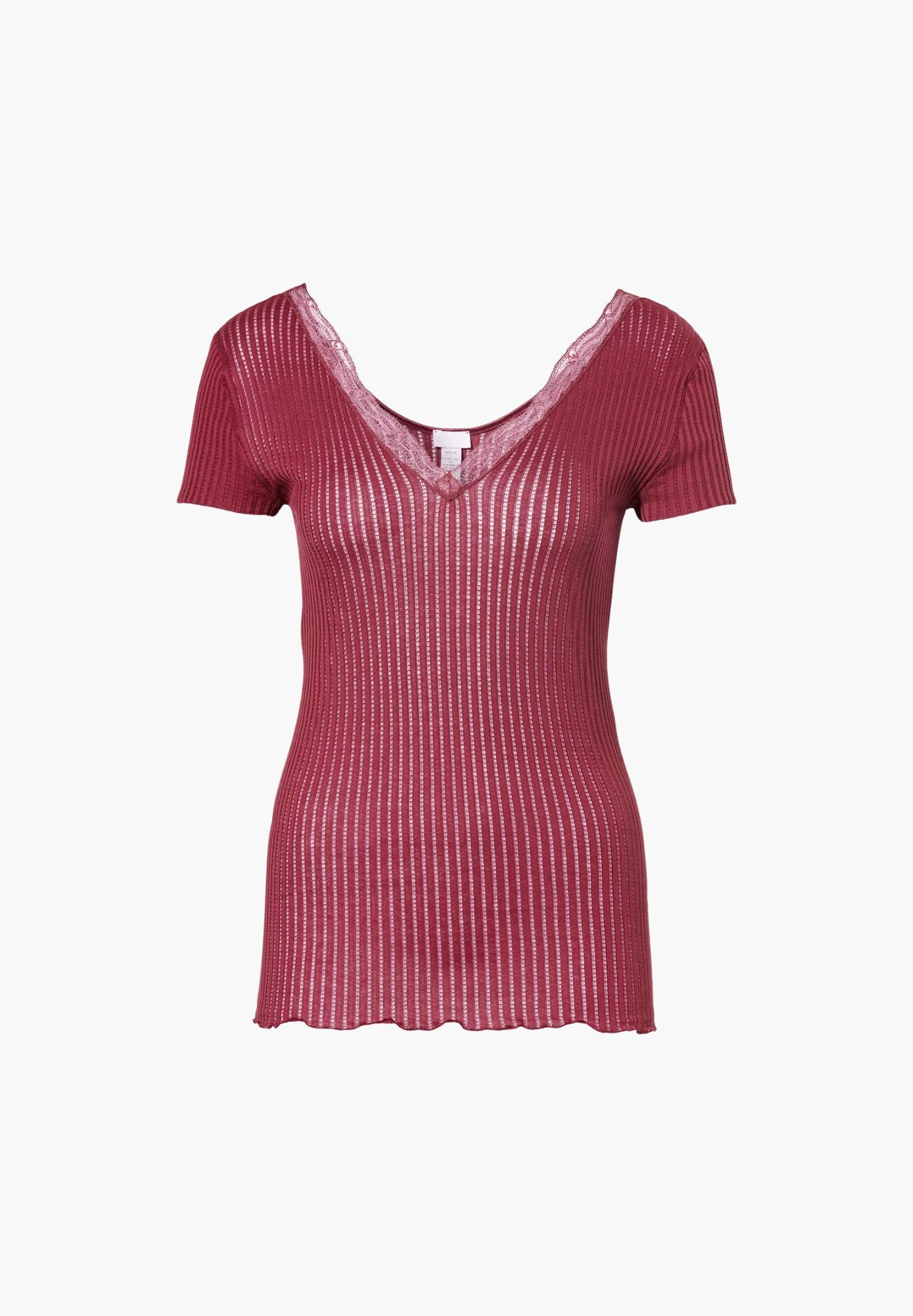 Maude Privé | T-Shirt Short Sleeve V-Neck - cranberry