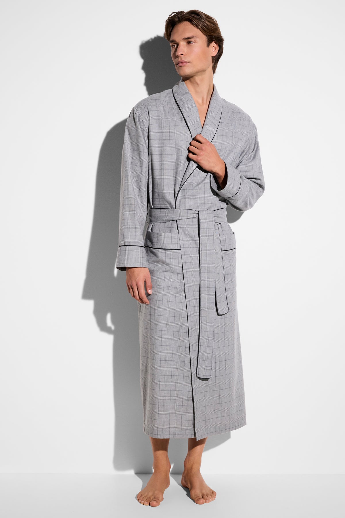 Cozy Flannel | Morgenmantel lang - dark grey check
