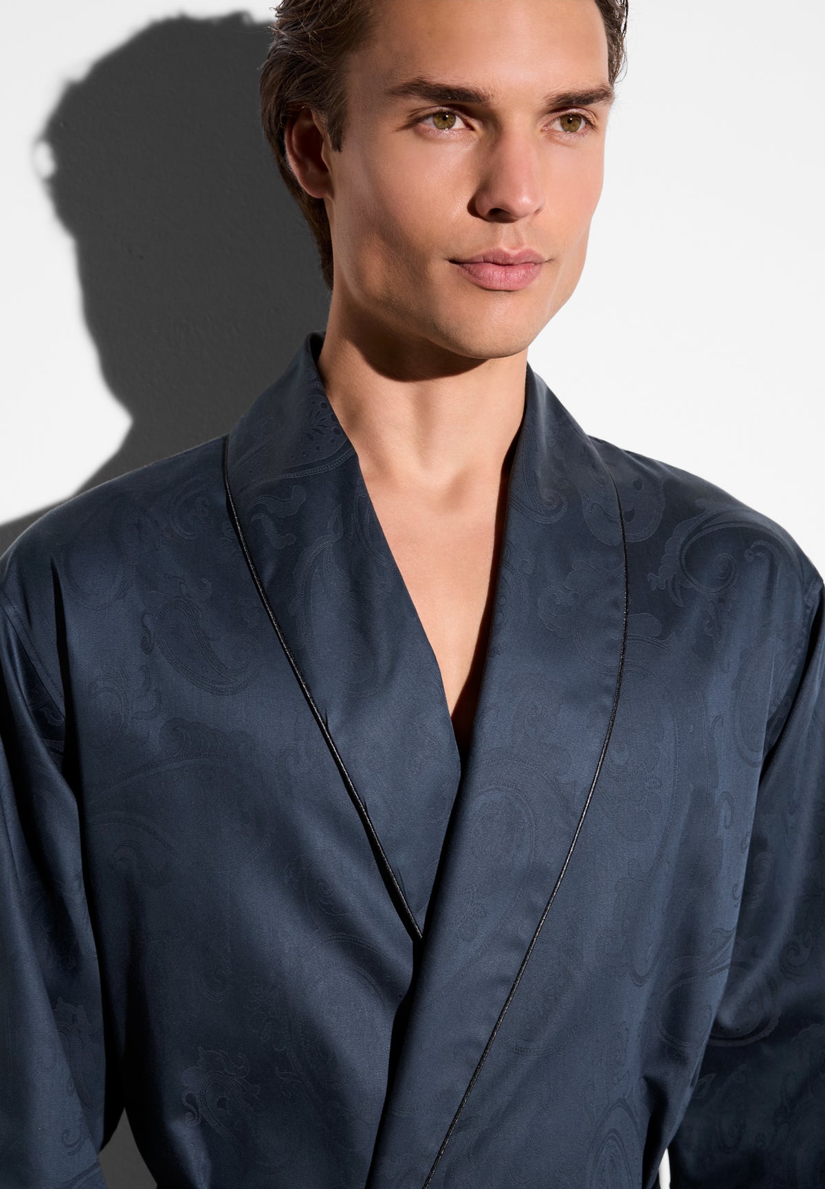 Luxury Jacquard | Morgenmantel lang - midnight