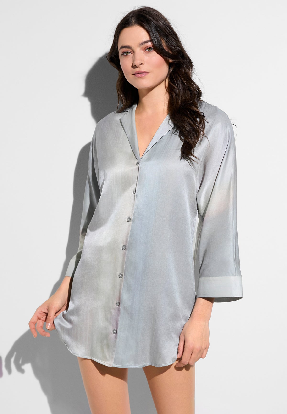 Cotton/Silk Print | Sleepshirt langarm - shades of ombré