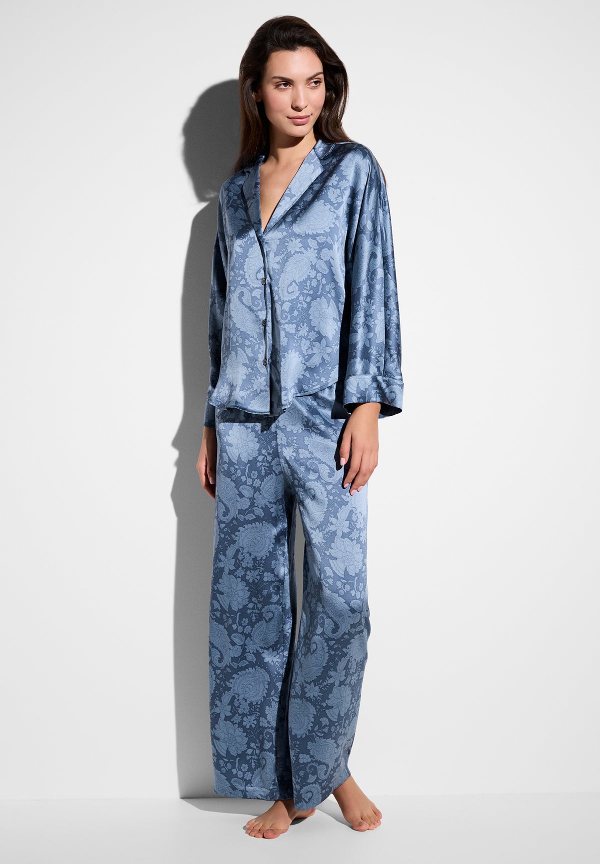 Luxury Silk | Pyjama lang - paisley blue