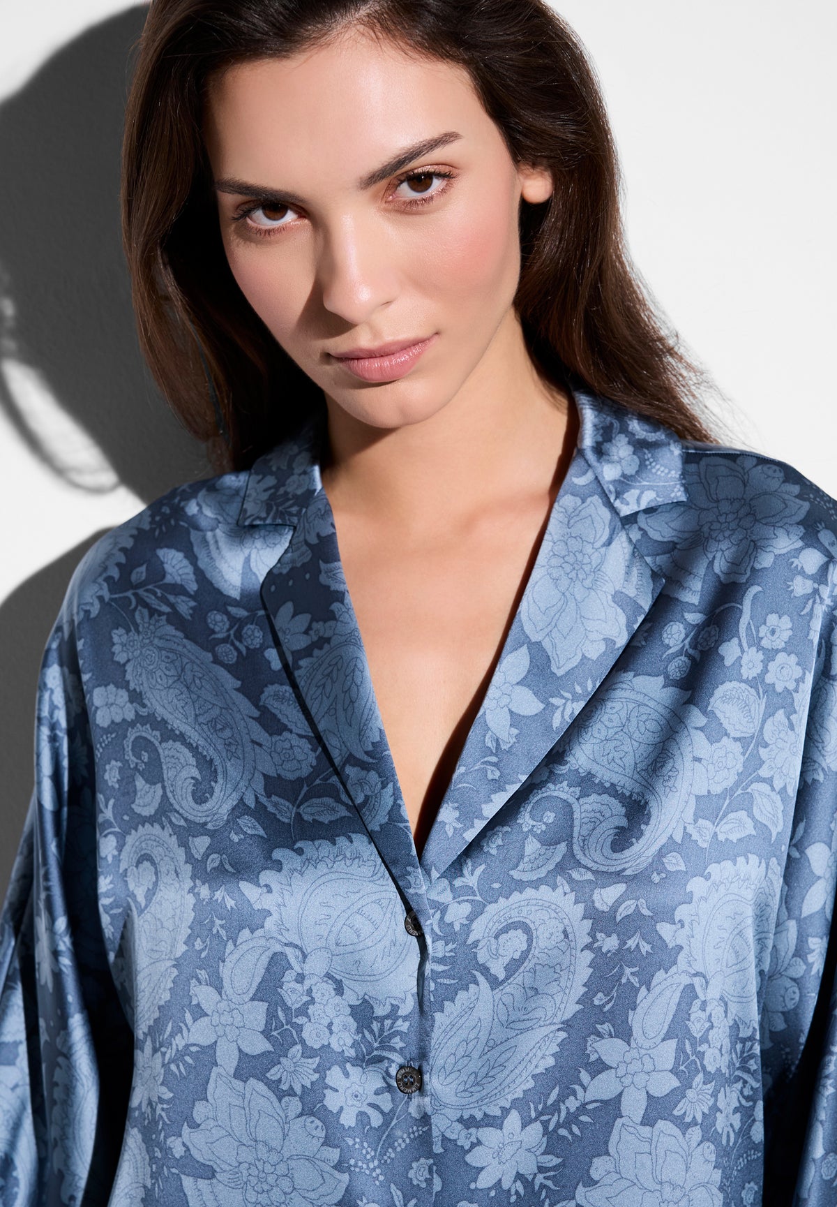 Luxury Silk | Sleepshirt langarm - paisley blue
