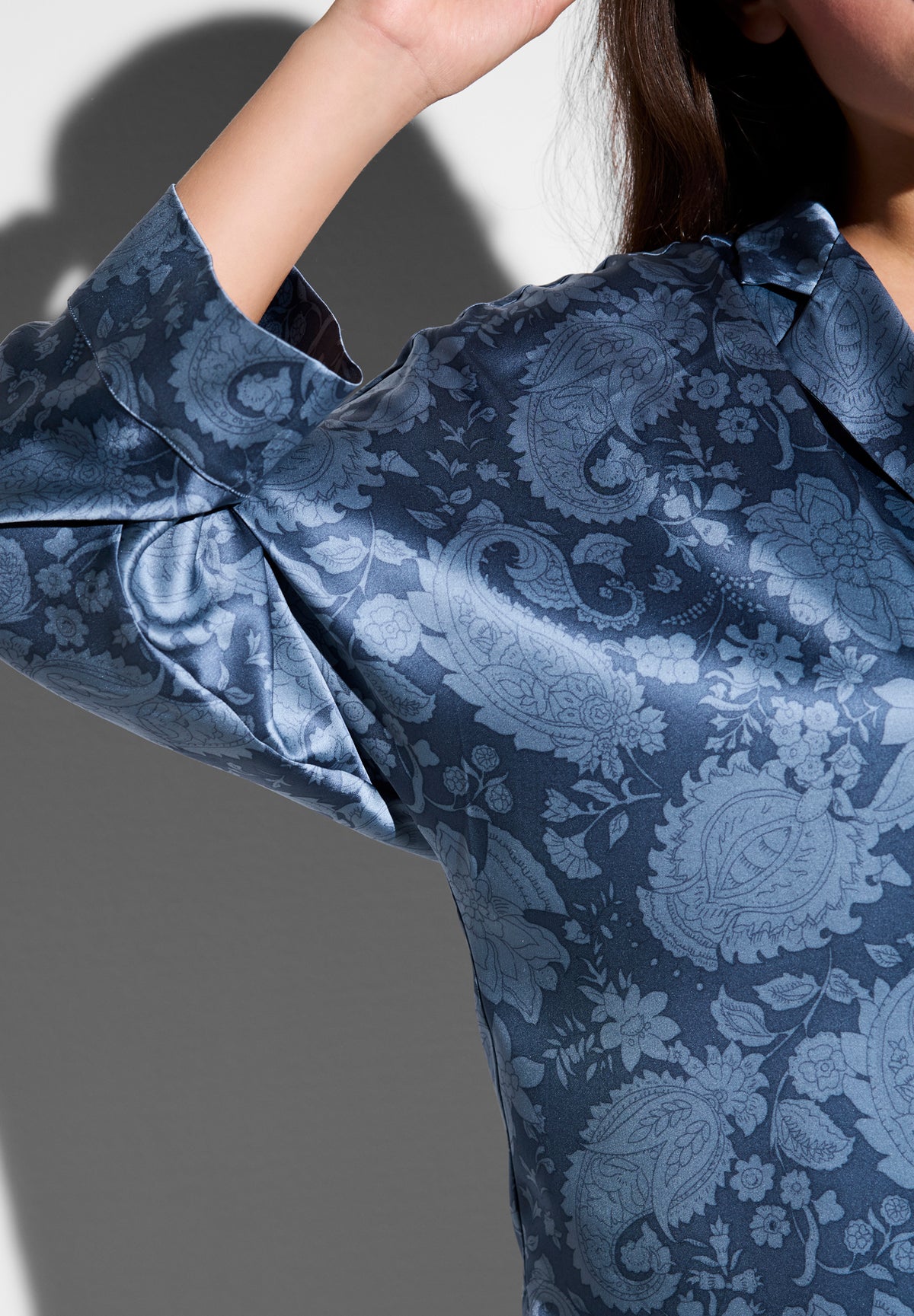 Luxury Silk | Sleepshirt langarm - paisley blue