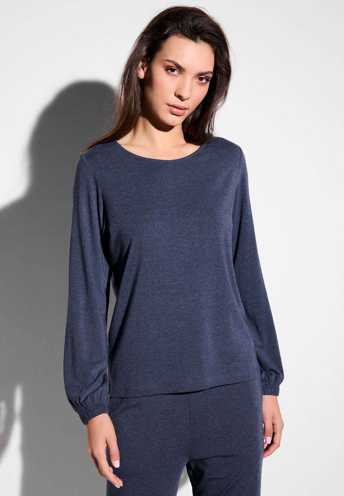 Soft Lounge | T-Shirt Long Sleeve - blue mélange
