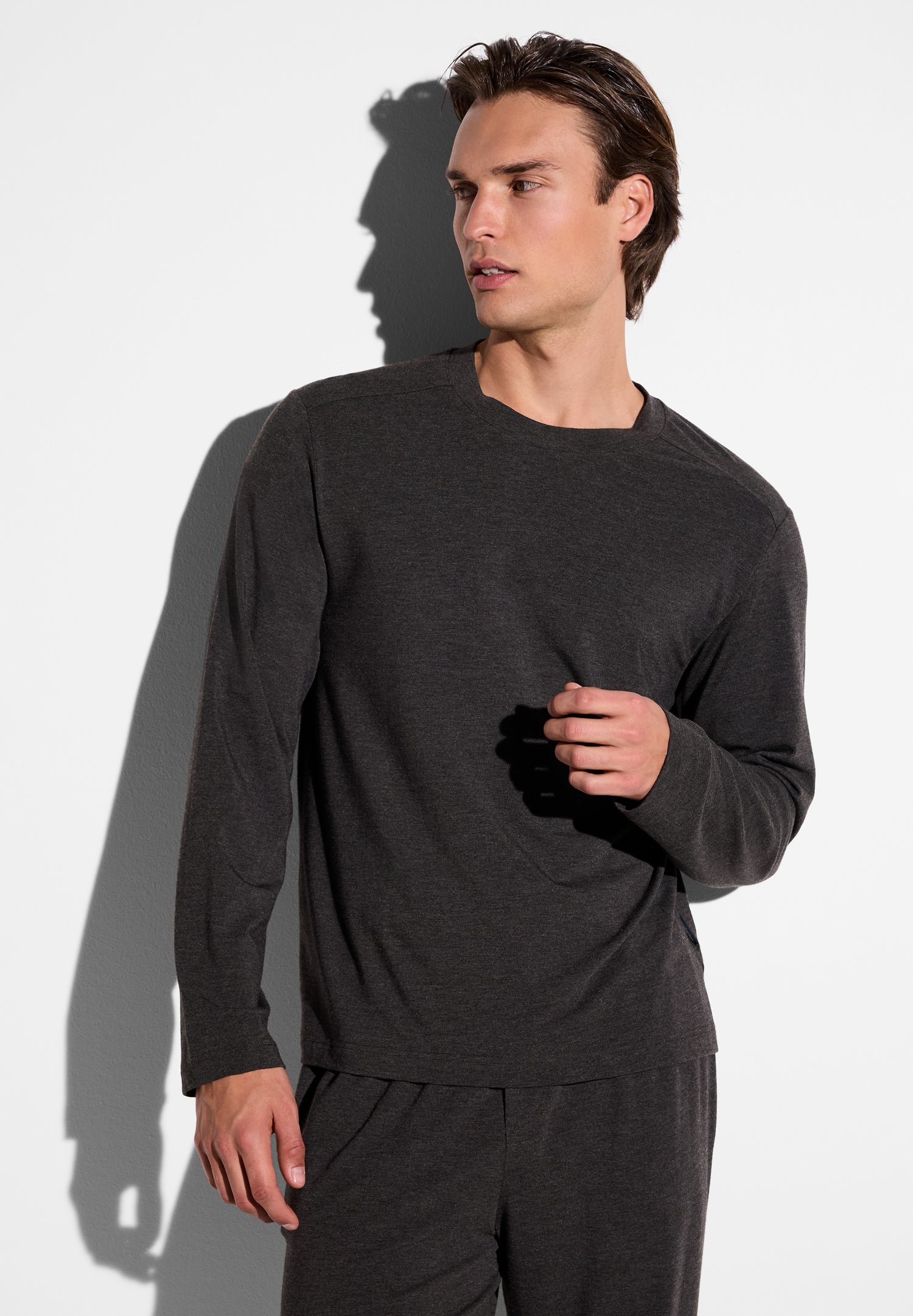 Soft Lounge T-Shirt Long Sleeve dark grey mélange Zimmerli