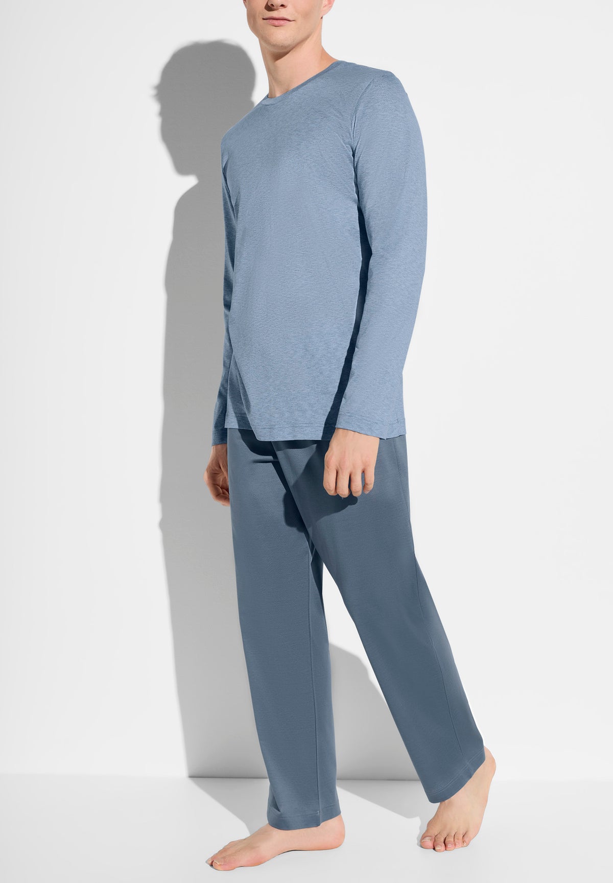 Cotton/Silk Stripes | Pyjama Long - mountain blue stripe