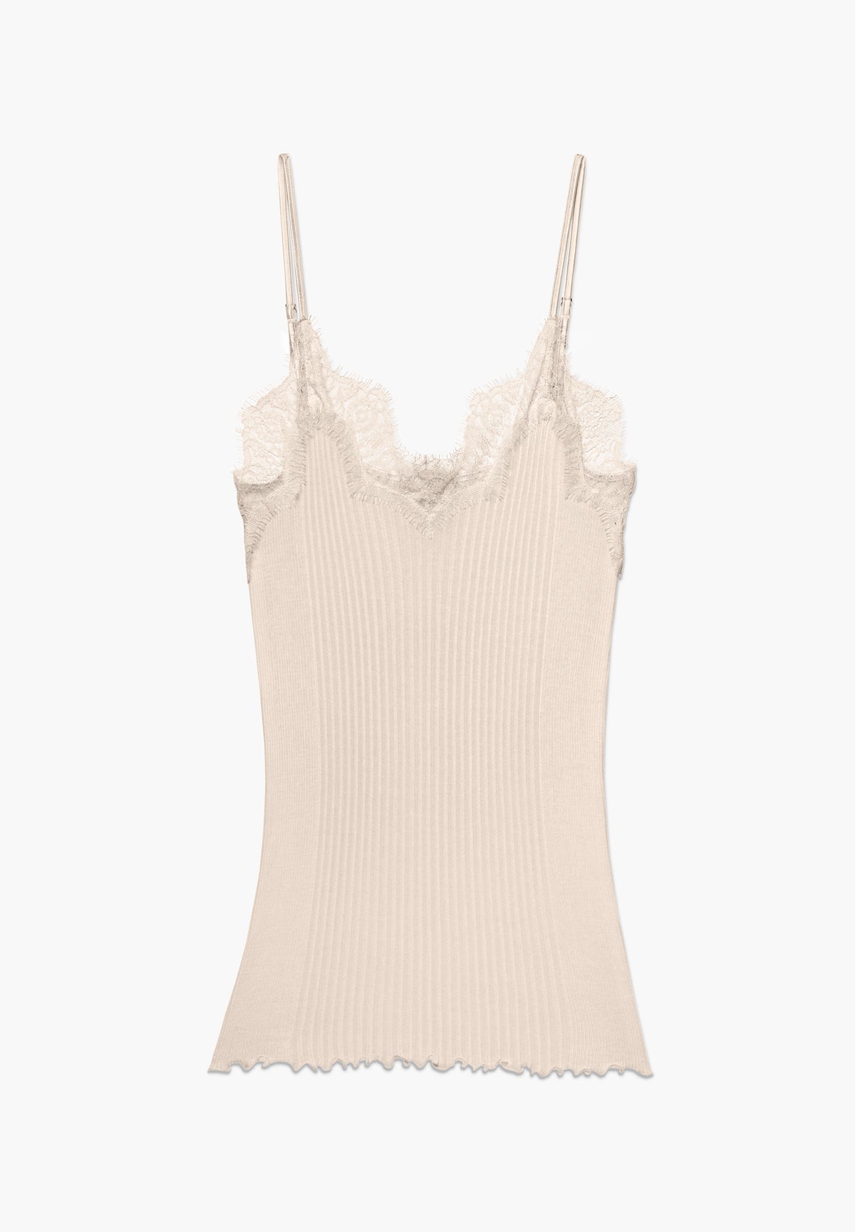 Richelieu | Spaghetti Top, ikonische Rippe mit Wimpernspitze - light beige