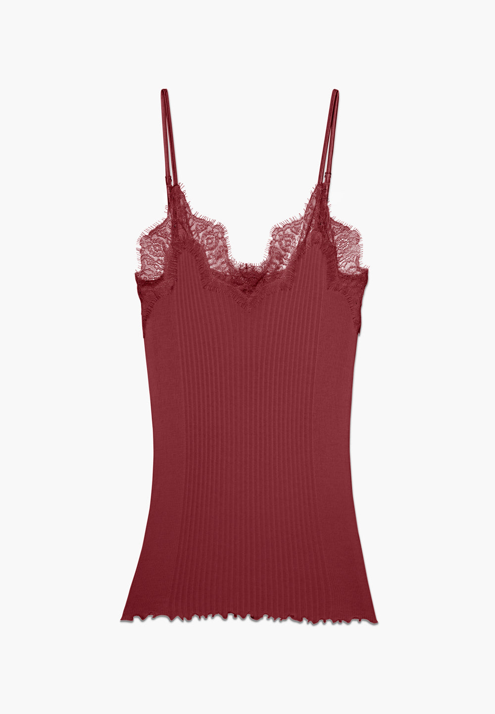 Richelieu | Spaghetti Top, Iconic Rib with Eyelash Lace - cranberry