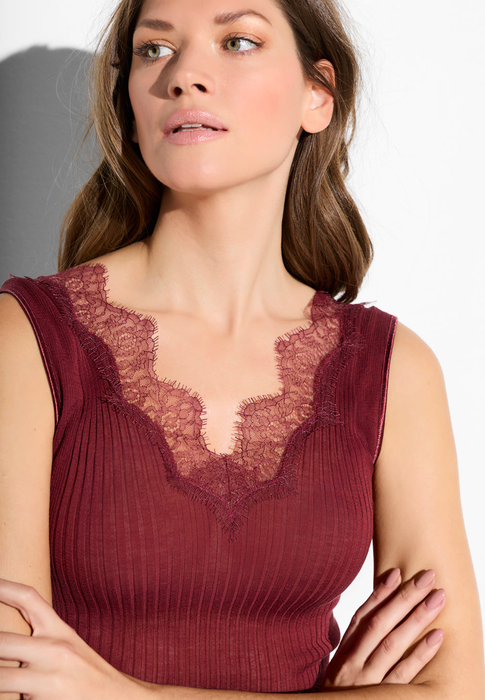 Richelieu | Top, ikonische Rippe mit Wimpernspitze - cranberry