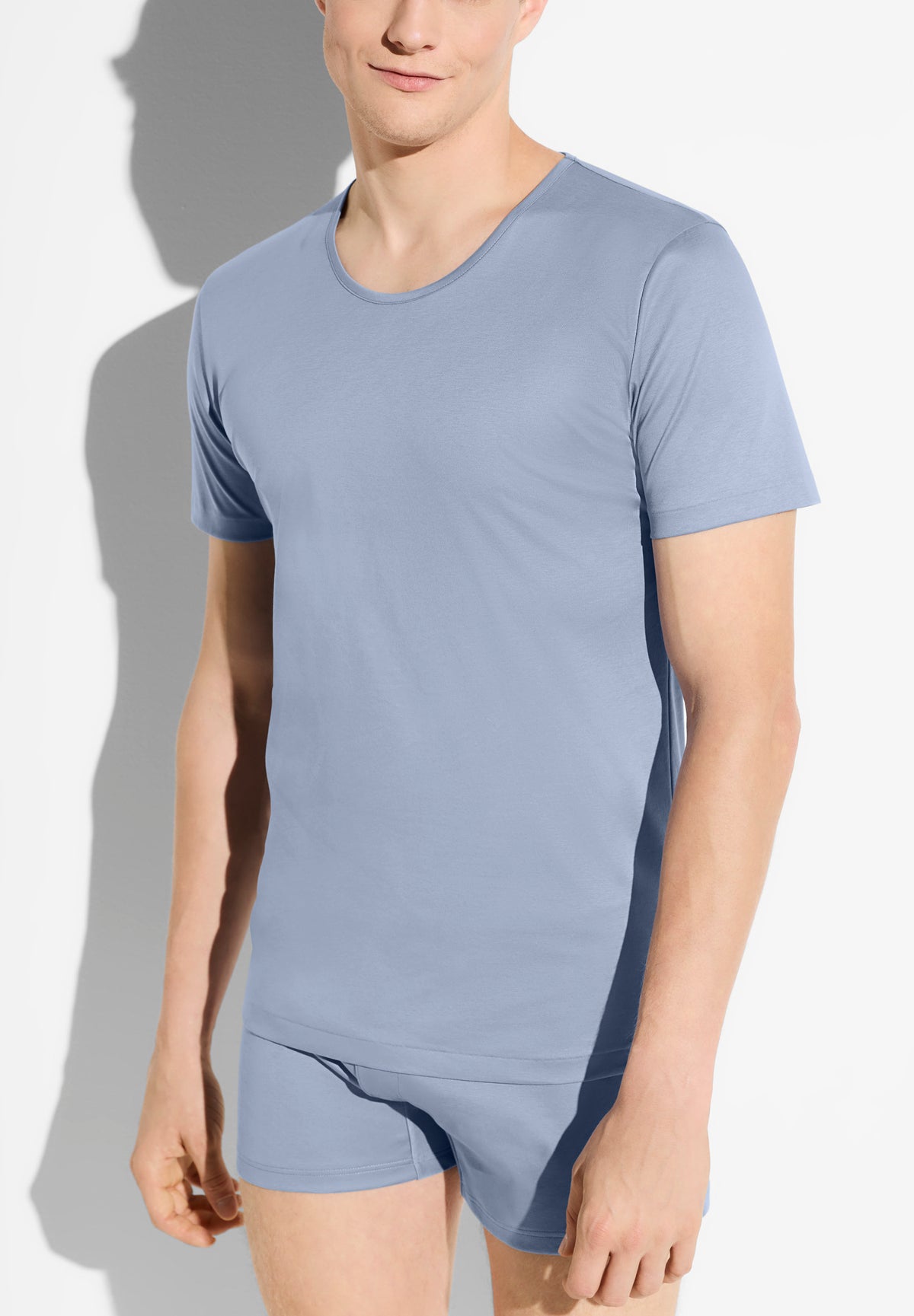 Sea Island | T-Shirt kurzarm, Rundhals schmaler Kragen - mountain blue
