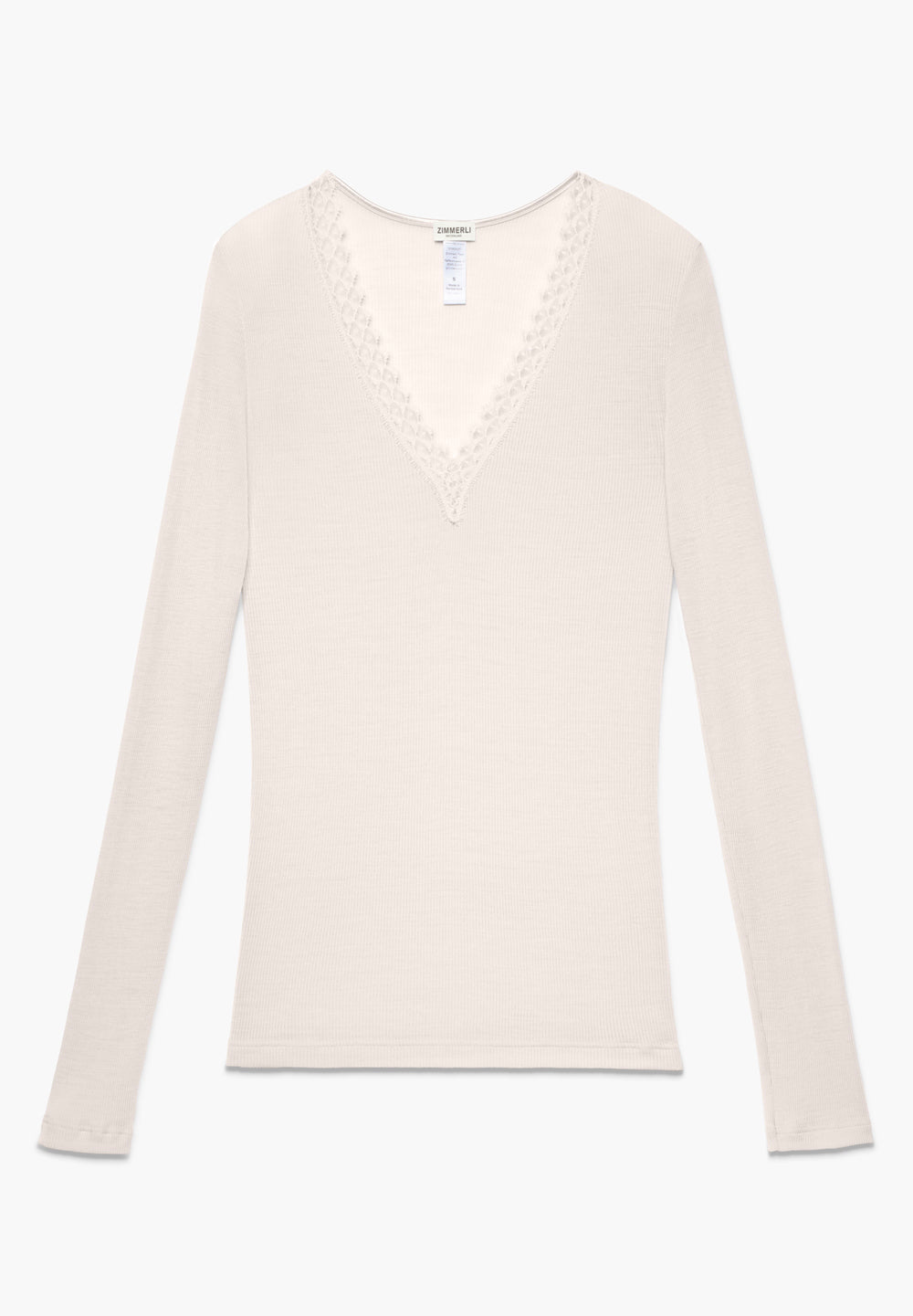 Wool & Silk | T-Shirt Long Sleeve, 2x2 Rippe mit Wimpernspitze - dove
