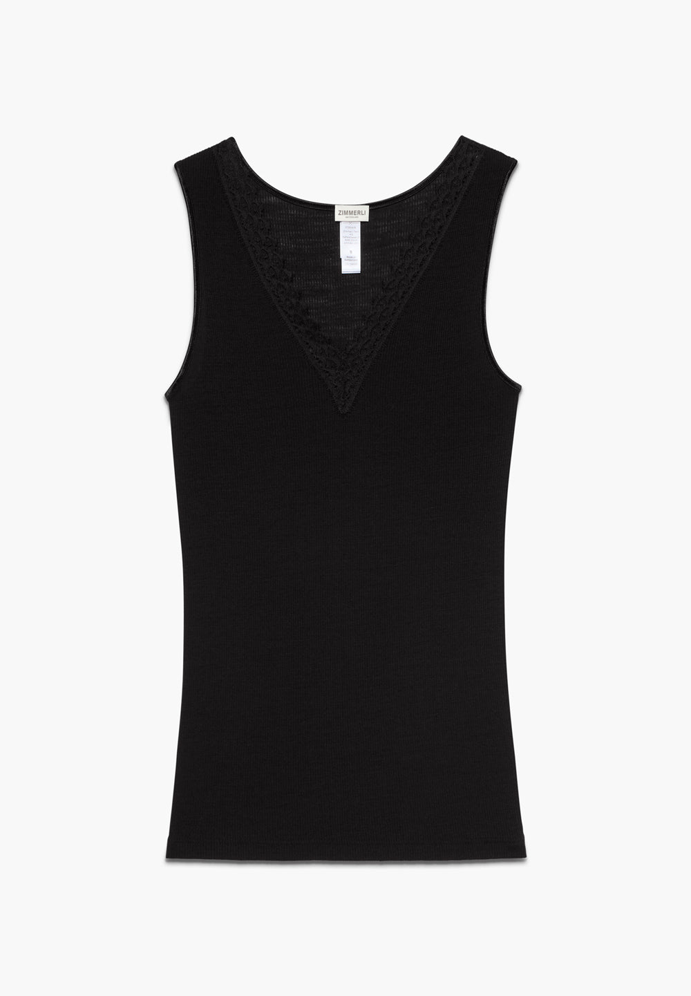 Wool & Silk | Top, 2x2 Rippe mit Wimpernspitze - schwarz