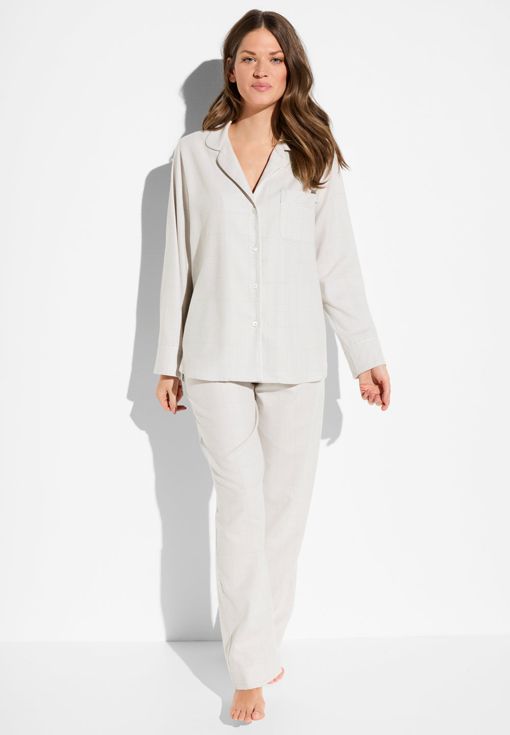 Flannel Merino Blend | Pyjama Long - grey check
