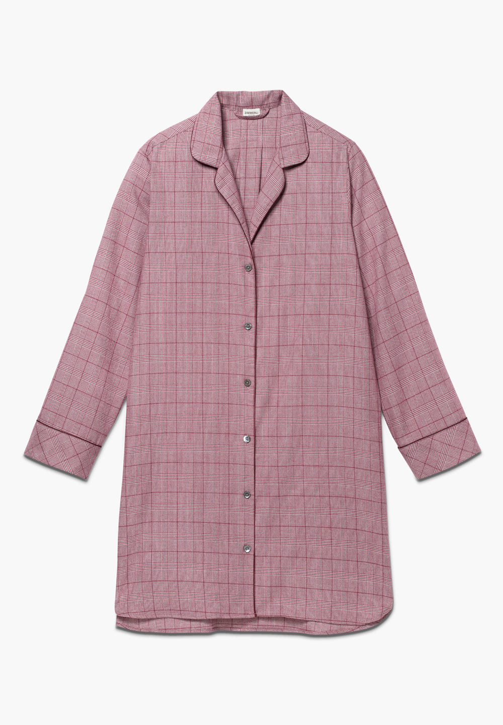 Flannel Merino Blend | Sleepshirt Long Sleeve - burgundy check