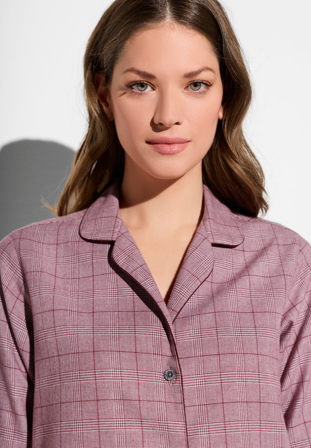 Flannel Merino Blend | Sleepshirt Long Sleeve - burgundy check