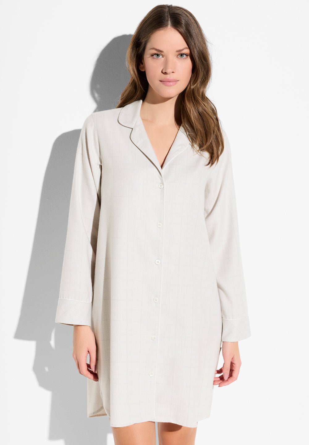 Flannel Merino Blend | Sleepshirt Long Sleeve - grey check