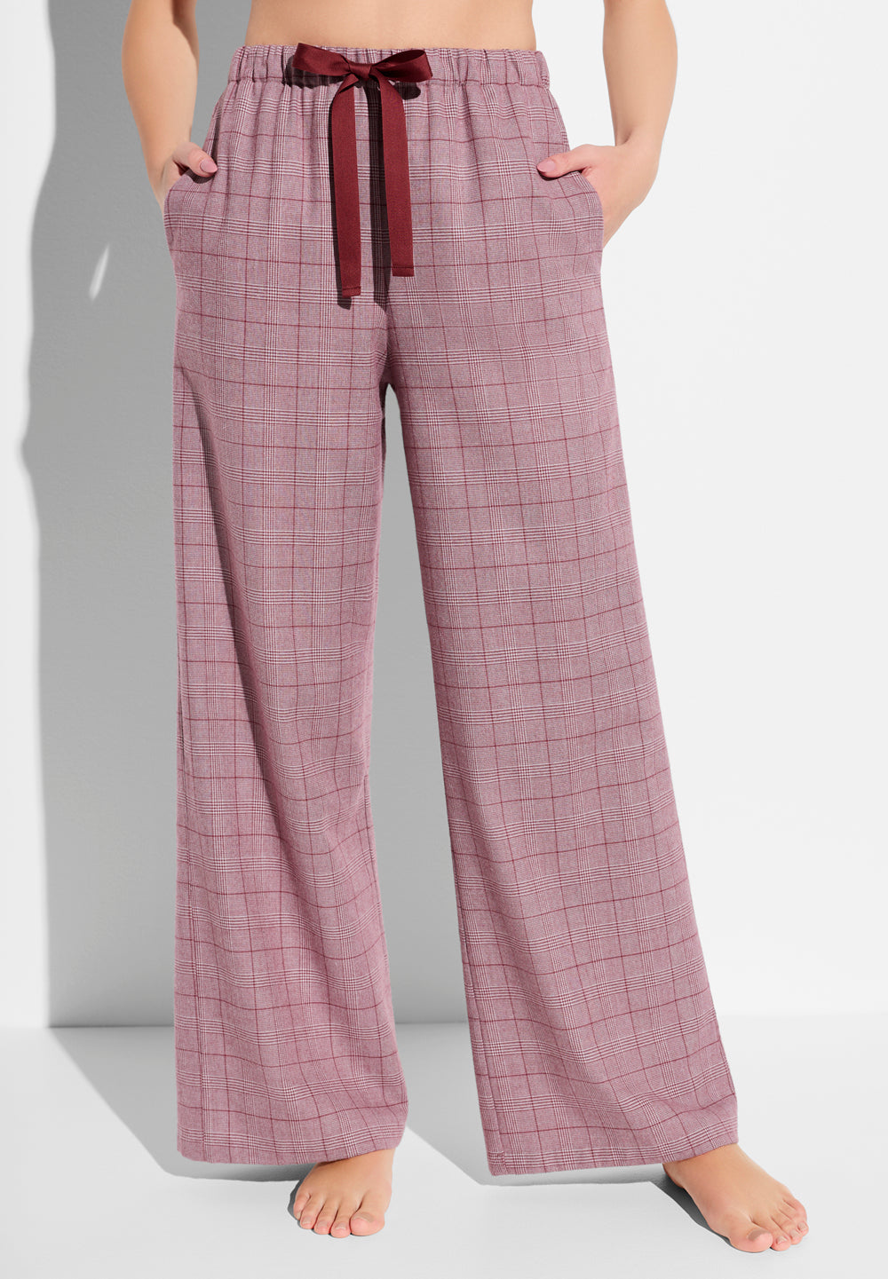 Flannel Merino Blend | Pants Long - burgundy check