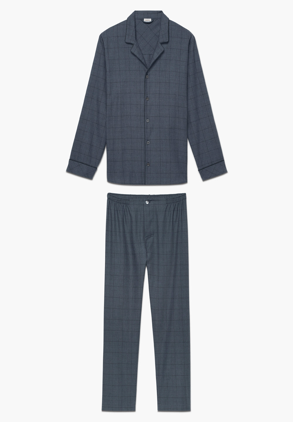 Flannel Merino Blend | Pyjama Long - blue check - ZIMMERLI SWITZERLAND