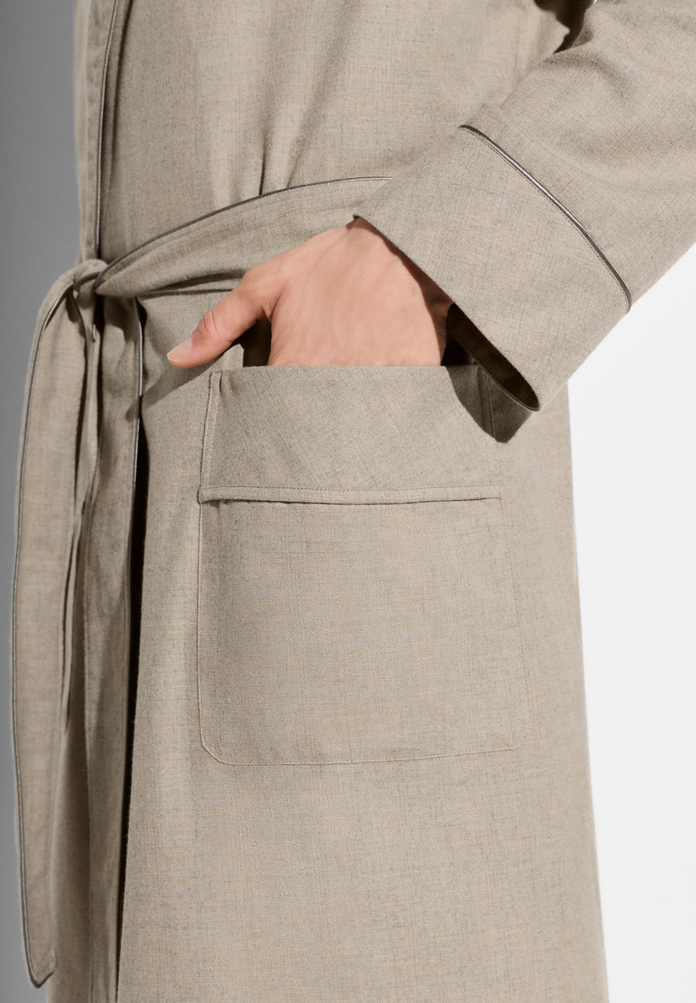 Flannel Merino Blend | Morgenmantel lang - brown check