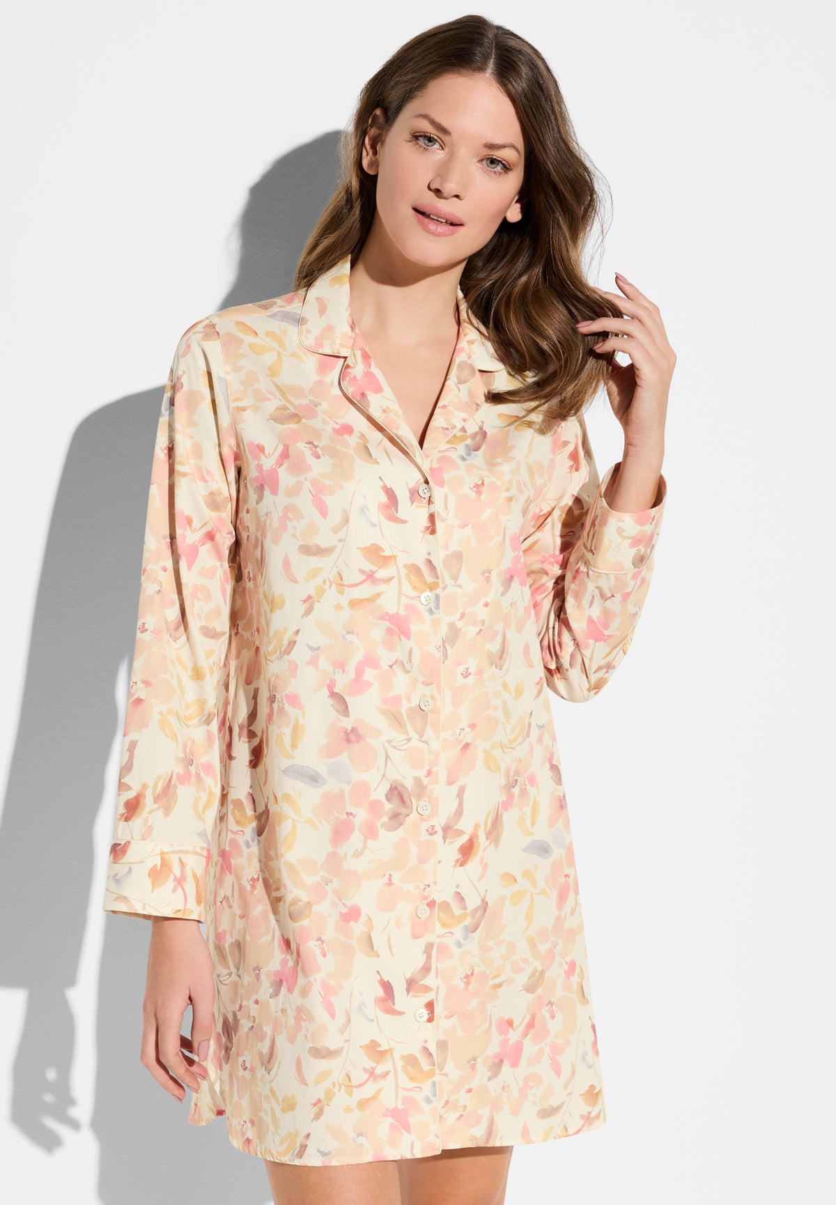 Cotton Sateen Print | Sleepshirt langarm - autumn florals