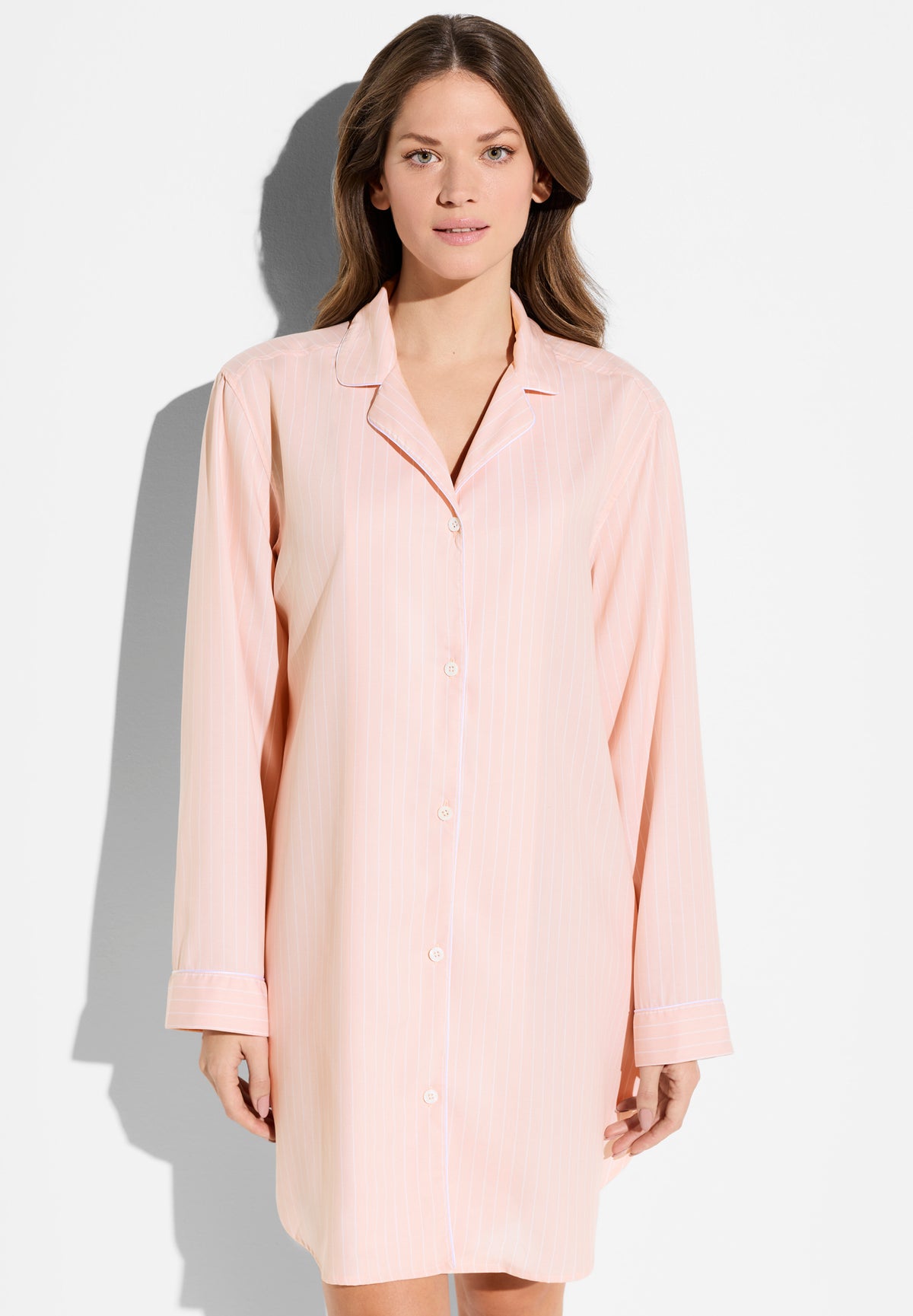Sustainable Luxury Stripes | Sleepshirt langarm - pink stripes