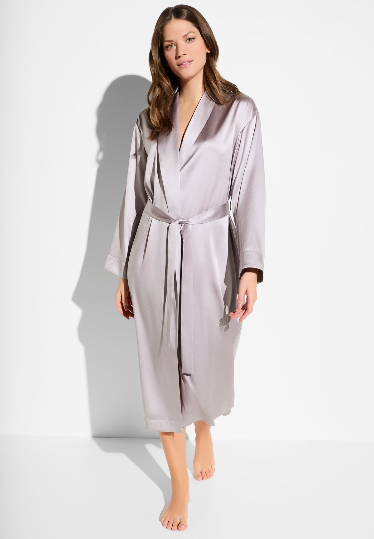 Luxury Silk | Morgenmantel lang - silver lilac