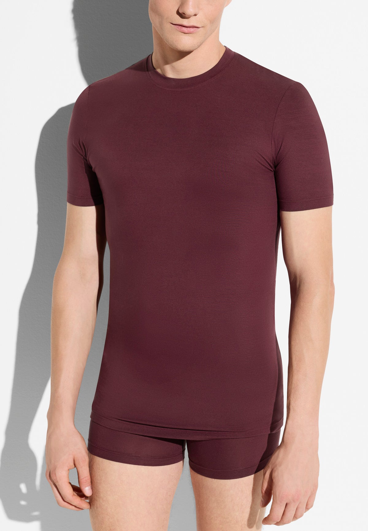 Pureness | T-Shirt Short Sleeve in Modal, Body Fit - ruby wine