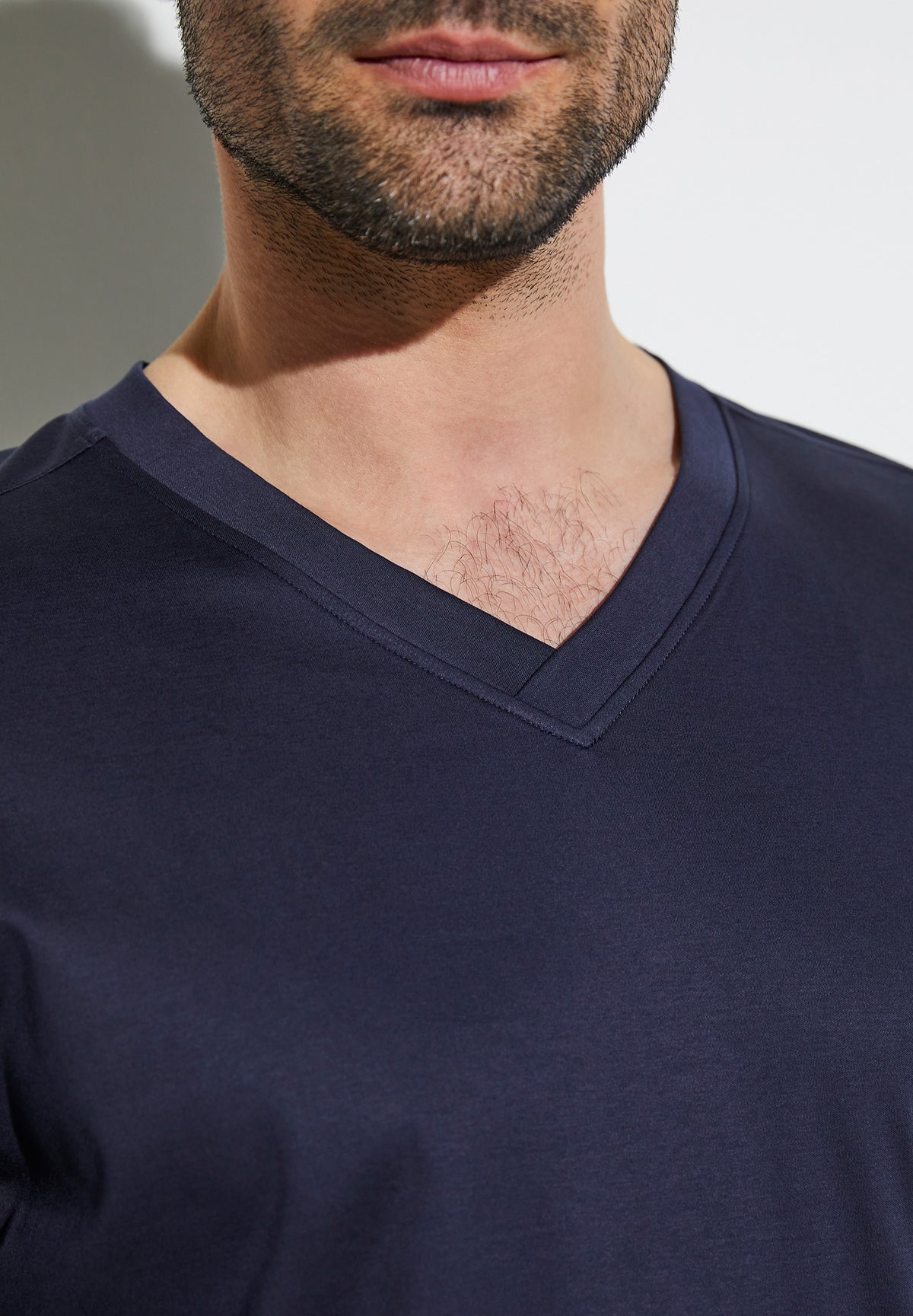 Supreme Green Cotton | T-Shirt Long Sleeve V-Neck - navy