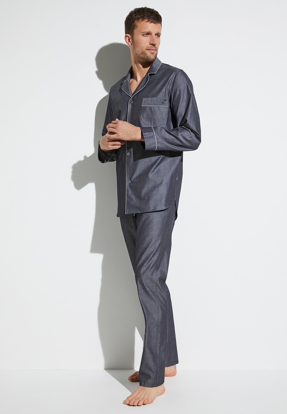 Woven Nightwear | Pyjama Long - dark grey mélange