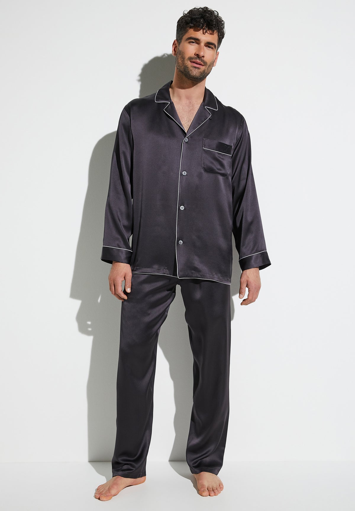 Silk Nightwear | Pyjama Long - anthrazit