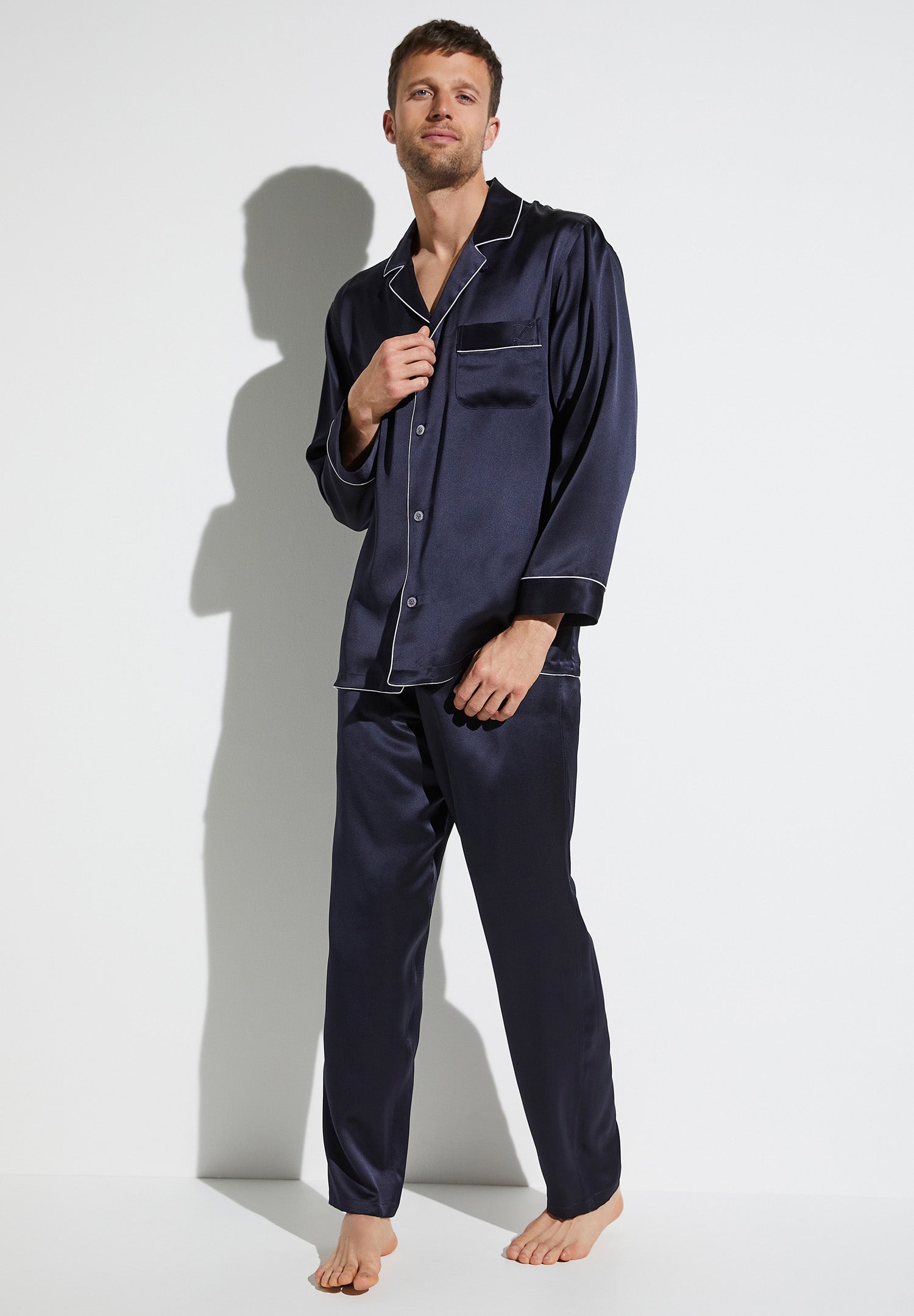 Silk Nightwear | Pyjama Long - navy - Zimmerli of Switzerland