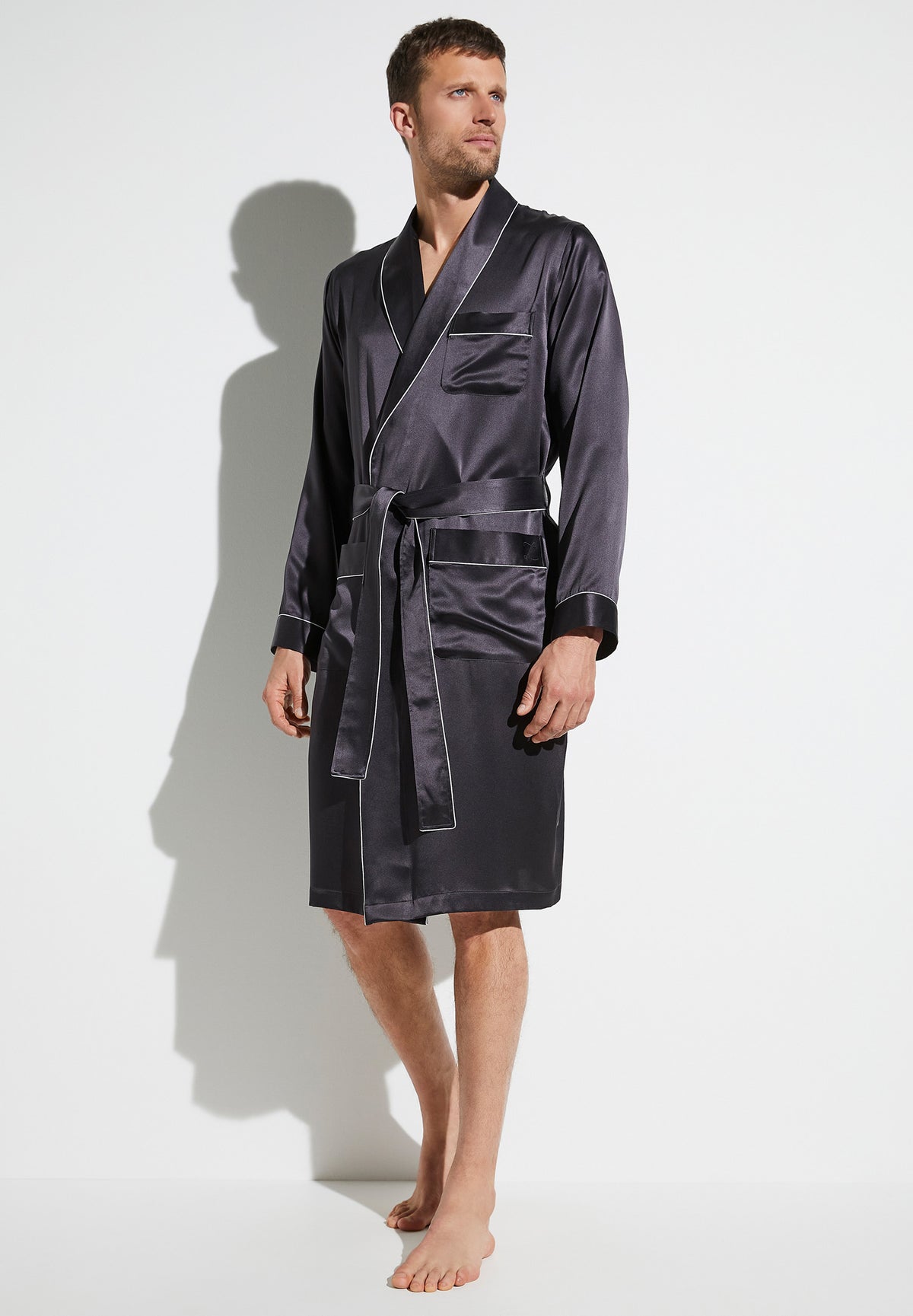 Silk Nightwear | Robe de chambre longue - anthrazit